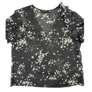 Ted Baker Kleaa Black Floral Ruffle V-Neck Sheer Chiffon Blouse Womens Size 5
